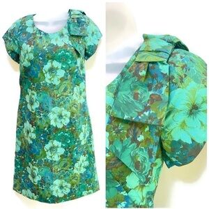 Vintage 1960s, 1970s Floral Statement Bow Dress, Women's Size 6